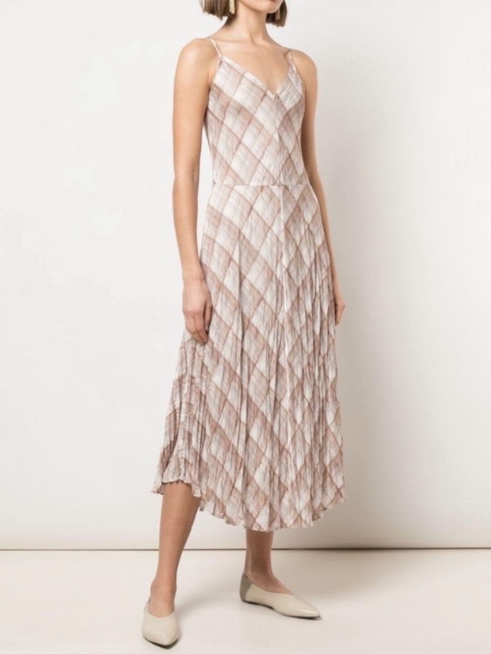 Vince Plaid Crinkle Slip Dress